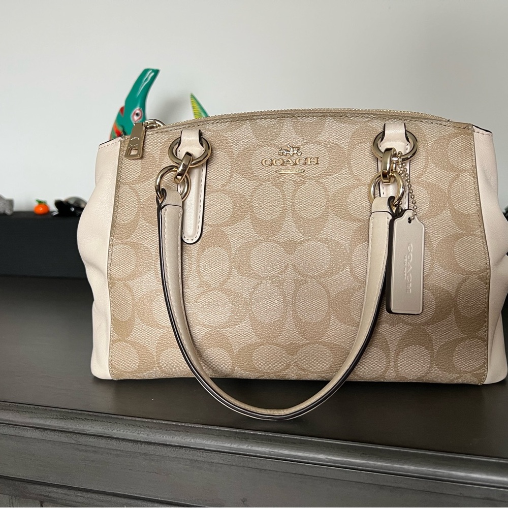 Coach Cream and Tan Signature Satchel - Picture 3 of 7